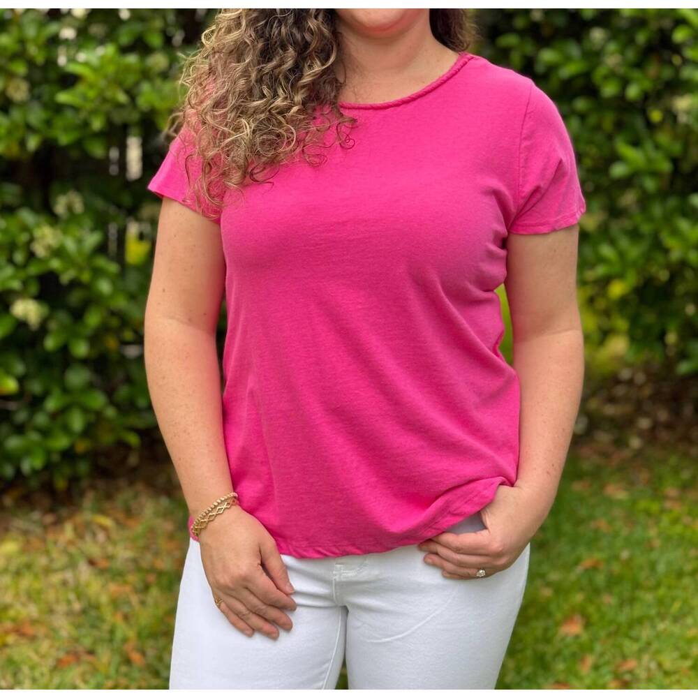 NEW HATLEY braided neck tee in fuchsia